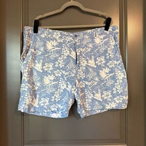 Izod Saltwater Blue and White Floral Shorts- size 40w 7in inseam - 100% cotton